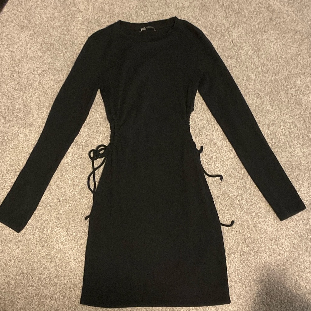 Zara Black Long Sleeve Dress with Side Ties